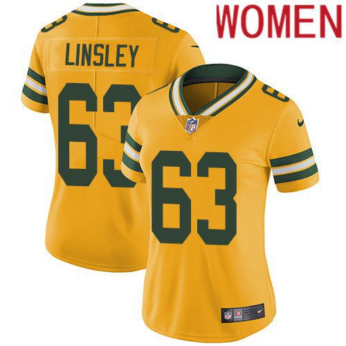 Women Green Bay Packers #63 Corey Linsley Yellow Nike Vapor Limited NFL Jersey